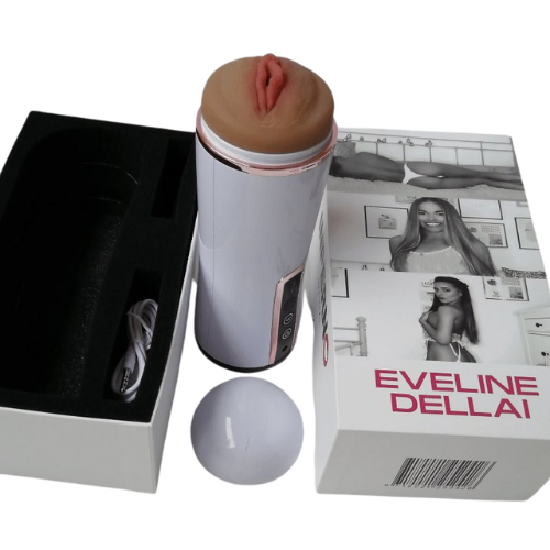 The product image shows the Eveline Dellai Finisher in its packaging. The packaging is predominantly white with a clear display window revealing the product.