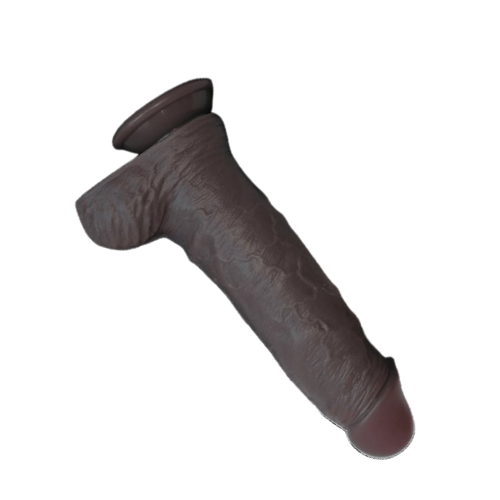 A small, realistic-looking black dildo with a strong suction base, displayed next to its discreet white packaging box with 'King Louise' branding.