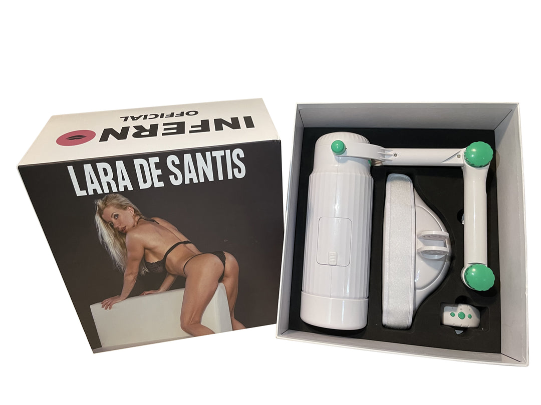 White and green device in a box with 'Lara de Santis' branding on the packaging.