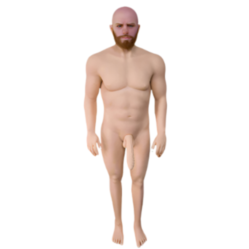 Naked mannequin with a beard on a white background